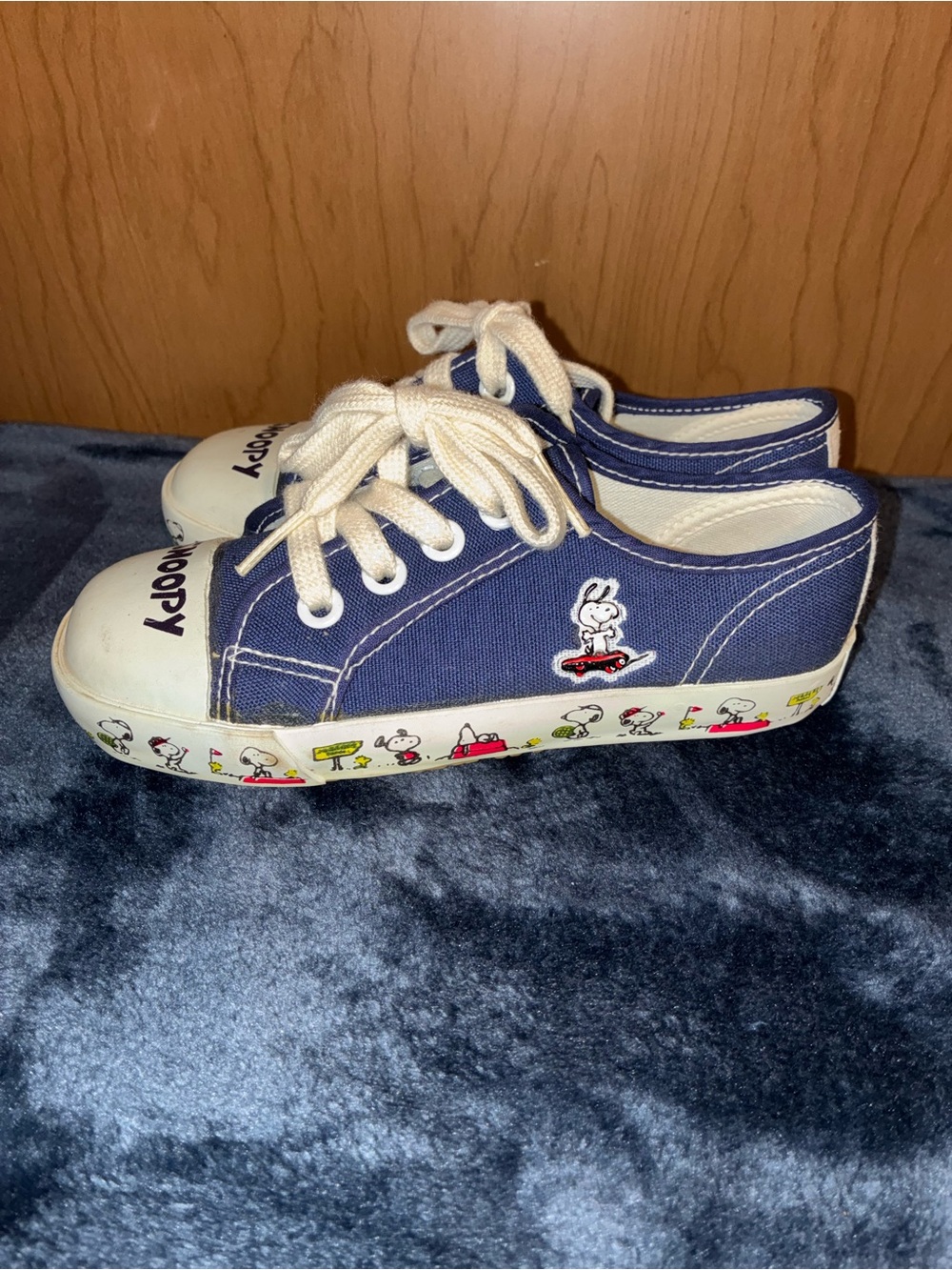 Vintage Snoopy Navy Canvas Kids Sneakers